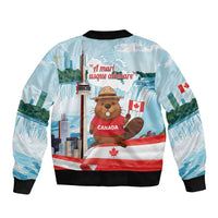 Canada Day Sleeve Zip Bomber Jacket Cute Beaver With Flag