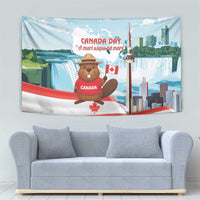 Canada Day Tapestry Cute Beaver With Flag