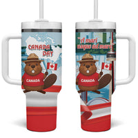 Canada Day Tumbler With Handle Cute Beaver With Flag