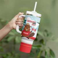 Canada Day Tumbler With Handle Cute Beaver With Flag