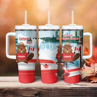 Canada Day Tumbler With Handle Cute Beaver With Flag