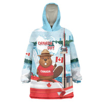 Canada Day Wearable Blanket Hoodie Cute Beaver With Flag