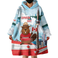 Canada Day Wearable Blanket Hoodie Cute Beaver With Flag