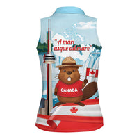 Canada Day Women Sleeveless Polo Shirt Cute Beaver With Flag