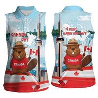 Canada Day Women Sleeveless Polo Shirt Cute Beaver With Flag