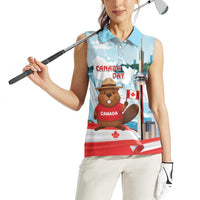 Canada Day Women Sleeveless Polo Shirt Cute Beaver With Flag