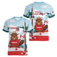 Canada Day Women V-Neck T-Shirt Cute Beaver With Flag