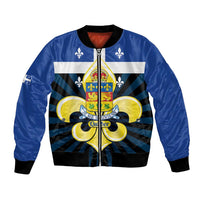 Quebec Canada Province Bomber Jacket Fleur De Lis Coat Of Arms