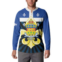 Quebec Canada Province Button Sweatshirt Fleur De Lis Coat Of Arms