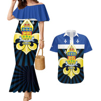 Quebec Canada Province Couples Matching Mermaid Dress and Hawaiian Shirt Fleur De Lis Coat Of Arms