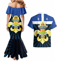 Quebec Canada Province Couples Matching Mermaid Dress and Hawaiian Shirt Fleur De Lis Coat Of Arms