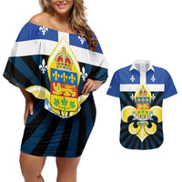 Quebec Canada Province Couples Matching Off Shoulder Short Dress and Hawaiian Shirt Fleur De Lis Coat Of Arms