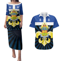 Quebec Canada Province Couples Matching Puletasi and Hawaiian Shirt Fleur De Lis Coat Of Arms