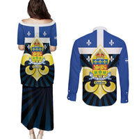 Quebec Canada Province Couples Matching Puletasi and Long Sleeve Button Shirt Fleur De Lis Coat Of Arms