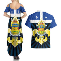 Quebec Canada Province Couples Matching Summer Maxi Dress and Hawaiian Shirt Fleur De Lis Coat Of Arms