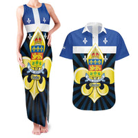 Quebec Canada Province Couples Matching Tank Maxi Dress and Hawaiian Shirt Fleur De Lis Coat Of Arms