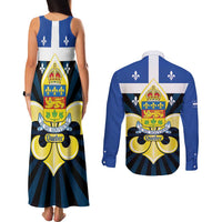 Quebec Canada Province Couples Matching Tank Maxi Dress and Long Sleeve Button Shirt Fleur De Lis Coat Of Arms