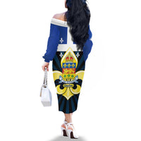 Quebec Canada Province Family Matching Off The Shoulder Long Sleeve Dress and Hawaiian Shirt Fleur De Lis Coat Of Arms