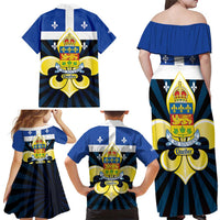 Quebec Canada Province Family Matching Off Shoulder Maxi Dress and Hawaiian Shirt Fleur De Lis Coat Of Arms