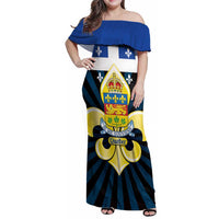 Quebec Canada Province Family Matching Off Shoulder Maxi Dress and Hawaiian Shirt Fleur De Lis Coat Of Arms