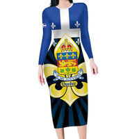 Quebec Canada Province Long Sleeve Bodycon Dress Fleur De Lis Coat Of Arms