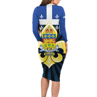 Quebec Canada Province Long Sleeve Bodycon Dress Fleur De Lis Coat Of Arms