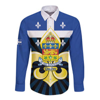 Quebec Canada Province Long Sleeve Button Shirt Fleur De Lis Coat Of Arms