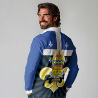 Quebec Canada Province Long Sleeve Polo Shirt Fleur De Lis Coat Of Arms