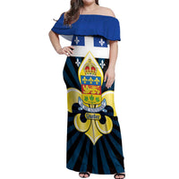 Quebec Canada Province Off Shoulder Maxi Dress Fleur De Lis Coat Of Arms