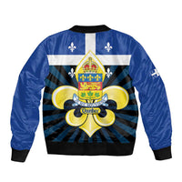 Quebec Canada Province Sleeve Zip Bomber Jacket Fleur De Lis Coat Of Arms