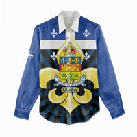 Quebec Canada Province Women Casual Shirt Fleur De Lis Coat Of Arms