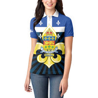 Quebec Canada Province Women Polo Shirt Fleur De Lis Coat Of Arms