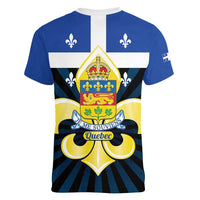 Quebec Canada Province Women V-Neck T-Shirt Fleur De Lis Coat Of Arms