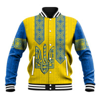 Personalised Ukraine Baseball Jacket Gold Trident Folk Pattern - Wonder Print Shop