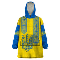 Personalised Ukraine Wearable Blanket Hoodie Gold Trident Folk Pattern - Wonder Print Shop