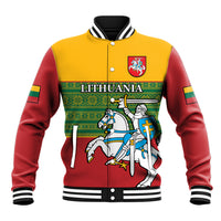 Personalised Lithuania Baseball Jacket Lithuanian Coat Of Arms Mix Folk Pattern - Wonder Print Shop
