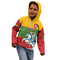 Personalised Lithuania Kid Hoodie Lithuanian Coat Of Arms Mix Folk Pattern - Wonder Print Shop