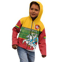 Personalised Lithuania Kid Hoodie Lithuanian Coat Of Arms Mix Folk Pattern - Wonder Print Shop