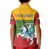 Personalised Lithuania Kid Polo Shirt Lithuanian Coat Of Arms Mix Folk Pattern - Wonder Print Shop