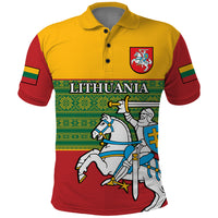 Personalised Lithuania Polo Shirt Lithuanian Coat Of Arms Mix Folk Pattern - Wonder Print Shop