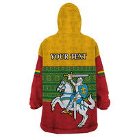 Personalised Lithuania Wearable Blanket Hoodie Lithuanian Coat Of Arms Mix Folk Pattern - Wonder Print Shop