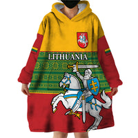 Personalised Lithuania Wearable Blanket Hoodie Lithuanian Coat Of Arms Mix Folk Pattern - Wonder Print Shop
