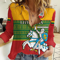 Personalised Lithuania Women Casual Shirt Lithuanian Coat Of Arms Mix Folk Pattern - Wonder Print Shop