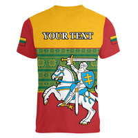 Personalised Lithuania Women V Neck T Shirt Lithuanian Coat Of Arms Mix Folk Pattern - Wonder Print Shop