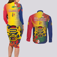 Chad Independence Day Couples Matching Long Sleeve Bodycon Dress and Long Sleeve Button Shirt Happy 64 Years Of Independence - Wonder Print Shop