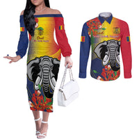 Chad Independence Day Couples Matching Off The Shoulder Long Sleeve Dress and Long Sleeve Button Shirt Happy 64 Years Of Independence