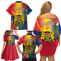 Chad Independence Day Family Matching Off Shoulder Short Dress and Hawaiian Shirt Happy 64 Years Of Independence - Wonder Print Shop