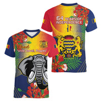 Chad Independence Day Women V-Neck T-Shirt Happy 64 Years Of Independence - Wonder Print Shop