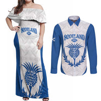 Scotland Rugby 2025 Custom Couples Matching Off Shoulder Maxi Dress and Long Sleeve Button Shirt Come On Thistle