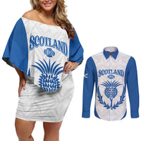 Scotland Rugby 2025 Custom Couples Matching Off Shoulder Short Dress and Long Sleeve Button Shirt Come On Thistle